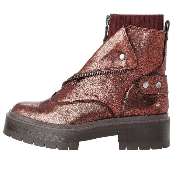 NWT Sam Edelman Linds Zip Genuine Leather Boots in Bordeaux (Metallic Red)Sz.6.5 - Picture 3 of 14